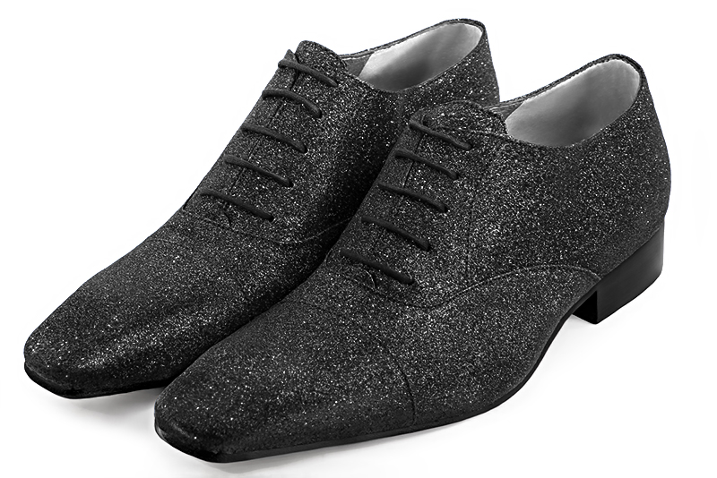 Gloss black lace-up dress shoes for men. Square toe. Flat leather soles - Florence KOOIJMAN